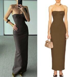 BEST Helsa Revolve The Linear Suiting Maxi Dress Dark Olive Cocktail Party Event